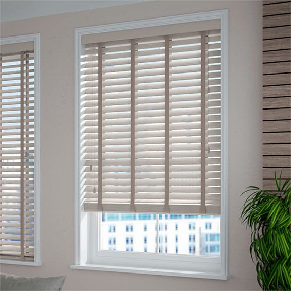 With Taupe Tape Faux Wood Blind 50mm Slat, Wooden Faux Blinds With Tapes